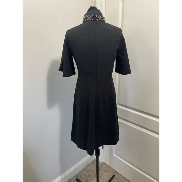 Ann Taylor Petite Black Fit & Flare Dress Beaded Neckline Size 00P - Picture 4 of 14